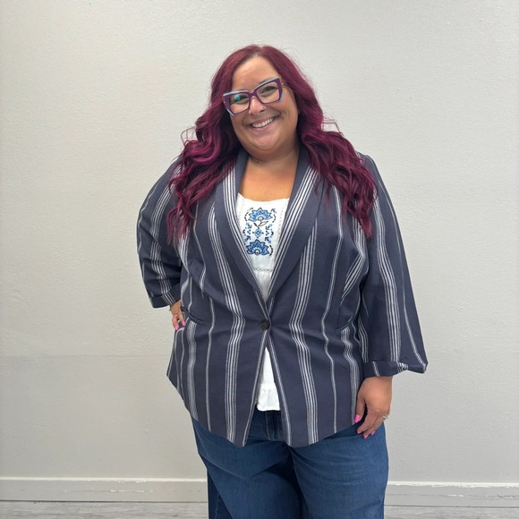 Lane Bryant Blue Linen Blend Blazer - New - Size 26 - Picture 3 of 7